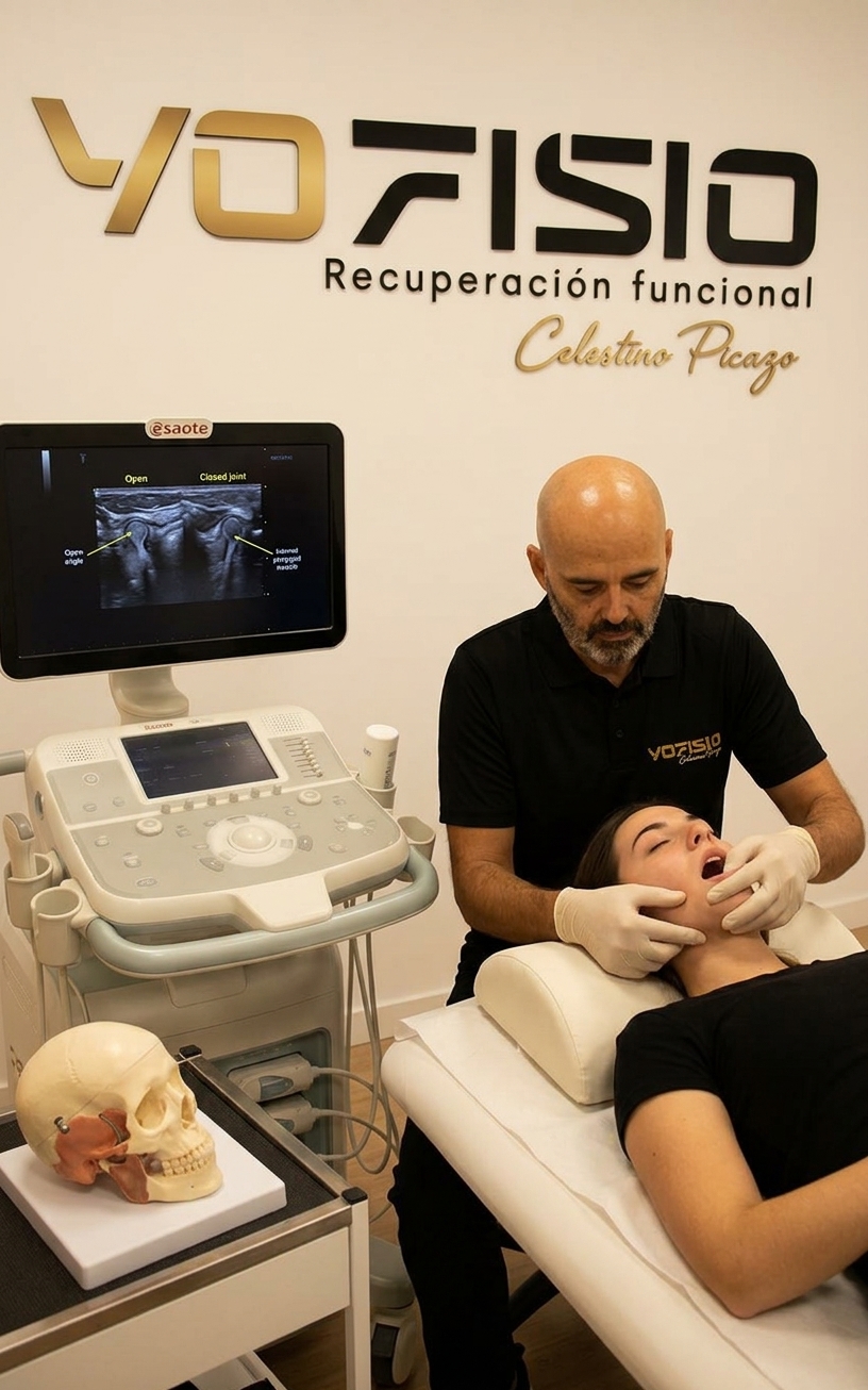 Fisioterapeuta tratando la articulación temporomandibular de una paciente en Granada